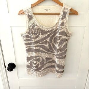 Coldwater Creek Moonlit Whirlpools Sequined Tank Khaki Ivory. Size Small.